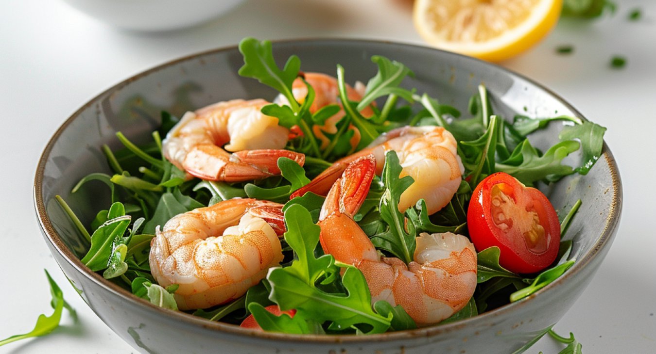 Салат с рукколой и креветками