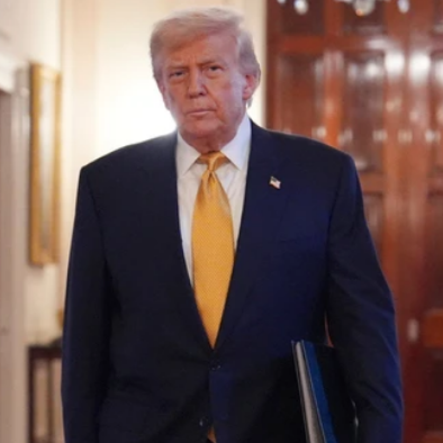 Donald Trump arriving before speaking at a ceremony to sign the "Halt All Lethal Trafficking of Fentanyl Act," in the East Room of the White House, Wednesday, July 16, 2025