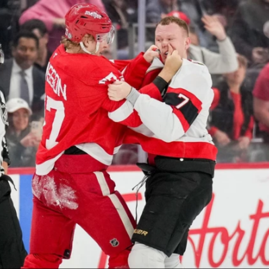 Simon Edvinsson (left) and Brady Tkachuk 