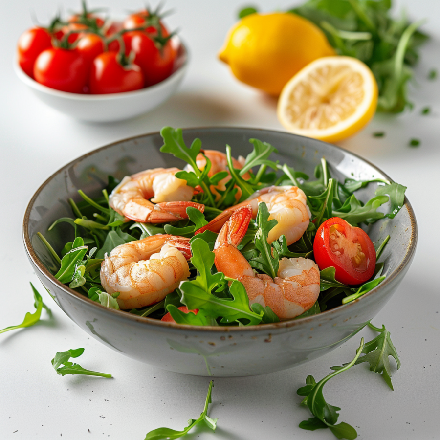 Салат с рукколой и креветками