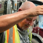 Outdoor workers around the city were wilting under the extreme heat and humidity